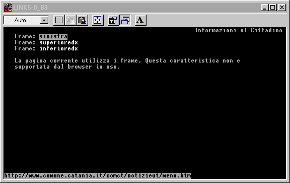  Schermata di pagina con dei frame vista da Links 