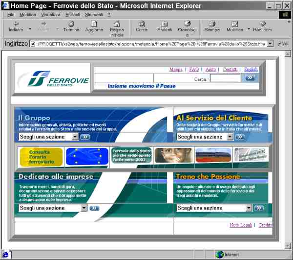 Schermata di IE che evidenzia la struttura di lay-out a tabelle dell'Home Page del sito