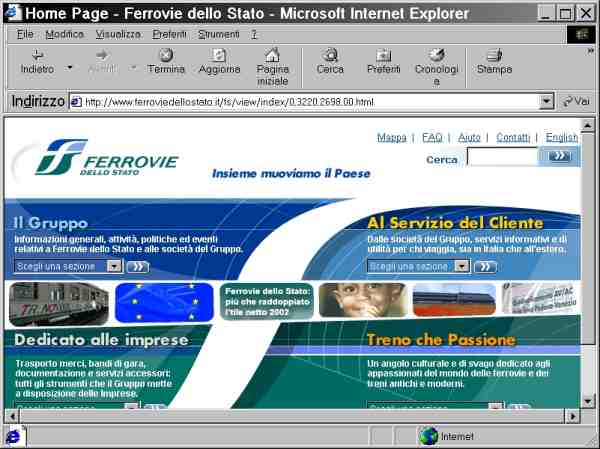 Schermata di IE che evidenzia la struttura di lay-out a tabelle dell'Home Page del sito a risoluzione 800 per 600 px