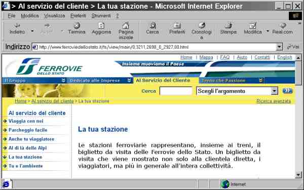   Schermata di IE che mostra la pagina "La Tua stazione"  