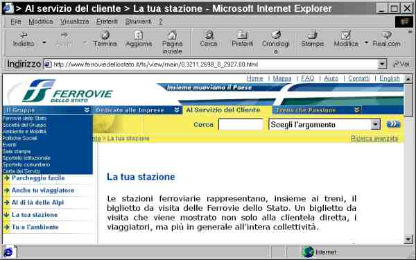   Schermata di IE che mostra il menù a tendina de "Il Gruppo" attivato, in cui si nota la presenza del form "Cerca".  
