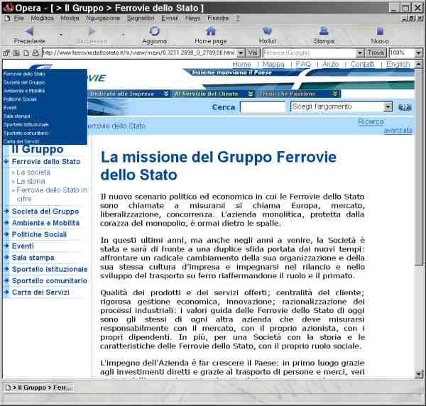   Schermata di Opera che mostra l'effetto del menù a tendina "Il Gruppo"  