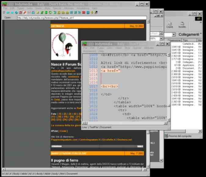 Schermata che mostra un errore di codifica dell'attributo href del tag a in Italy.indymedia.org