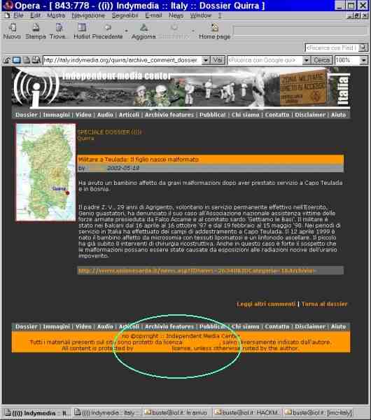 Schermata che mostra un errore di codifica di una classe css in Italy.indymedia.org