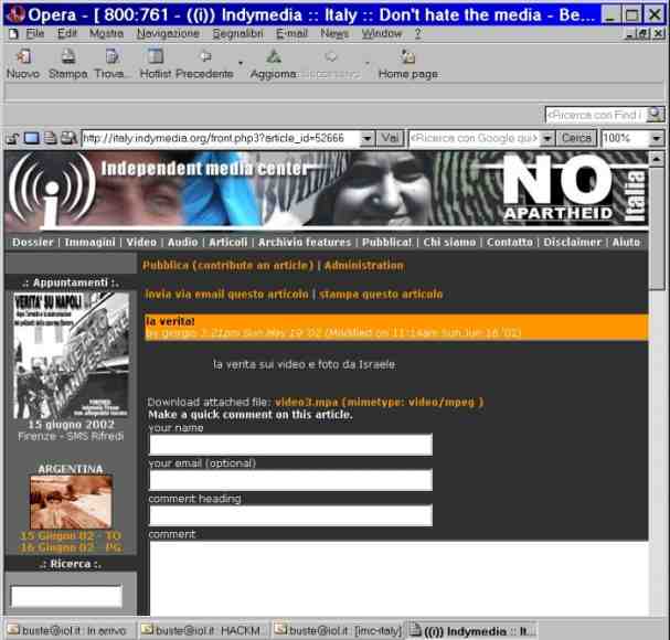 Schermata che mostra la sezione con l'elenco dei files video