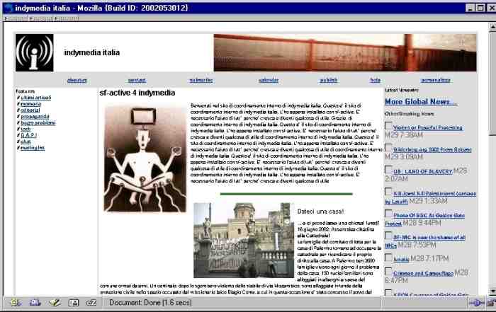 Schermata del modello proposto da xs2web di Italy.indymedia.org vista con font ridotti
