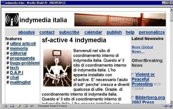 Schermata del modello proposto da xs2web di Italy.indymedia.org vista con font ingranditi